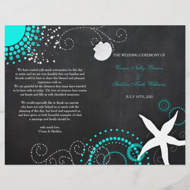 Modern Beach Wedding Celebration Bi Fold Program (Front)