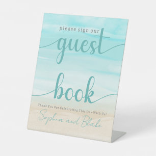 Modern Beach Wedding Guest Book Pedestal Sign