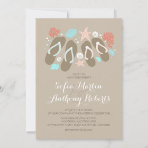 modern beach wedding invitation with flip flops