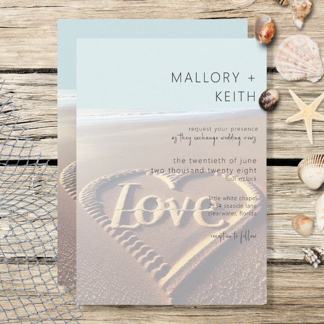 Modern Beach with Heart Vellum Style Wedding Invitation (Creator Uploaded)
