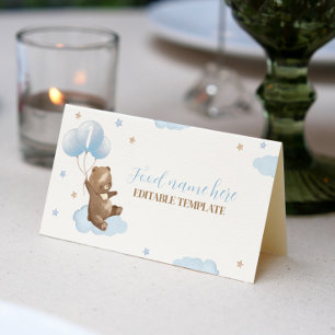 Modern Bear Balloon 1st Birthday Tent Place Card