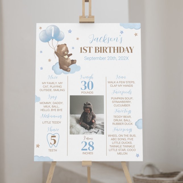 Modern Bear Balloon Birthday Milestone Sign (Creator Uploaded)