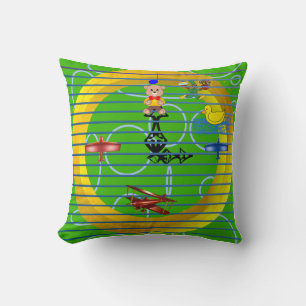 Modern Bear Duck Plane Pink Blocks on Gold Green Cushion