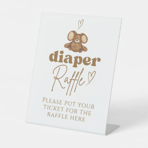 Modern Bearly Wait Baby Shower Diaper Raffle  Pedestal Sign