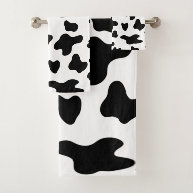 Modern Beautiful Black and White Cow Pattern  Bath Towel Set (Insitu)