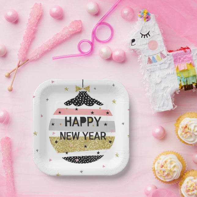 Modern Beautiful Colourful Happy New Year Paper Plate (Party)