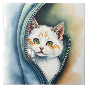 Modern Beautiful Cute Watercolor Cat Collection Ceramic Tile