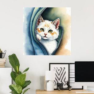 Modern Beautiful Cute Watercolor Cat Collection Poster