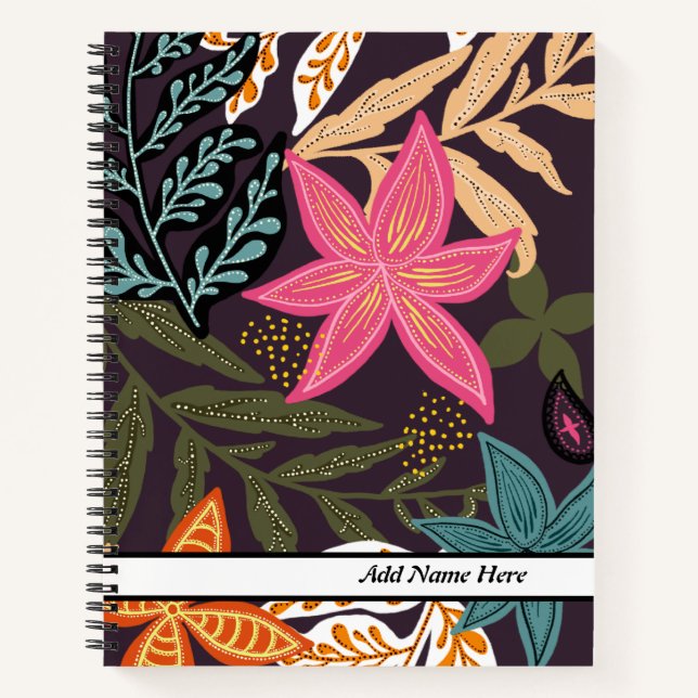 Modern Beautiful Floral Customisable Name  Notebook (Front)
