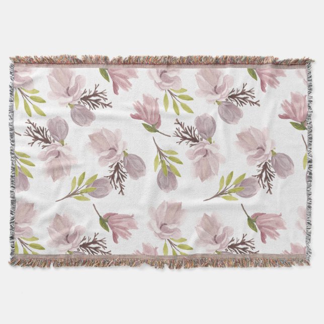 Modern beautiful floral pattern pink and white throw blanket (Front)