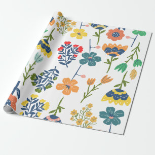 Modern beautiful flower pattern Pink yellow green Wrapping Paper