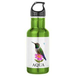 Modern Beautiful Hummingbird with Flower on White 532 Ml Water Bottle