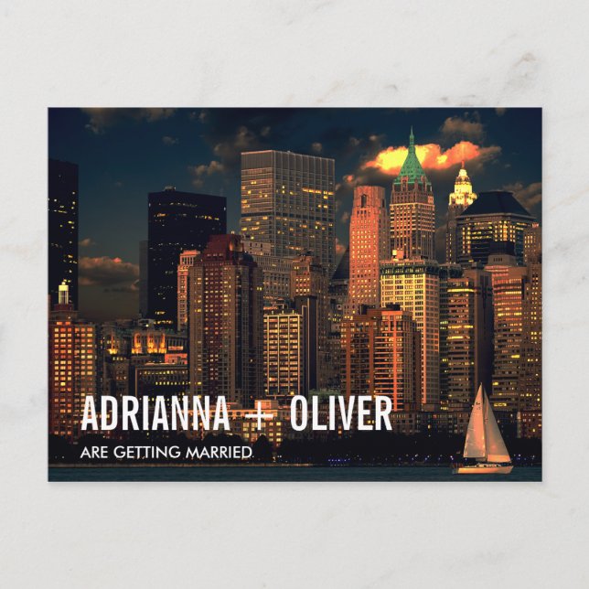 Modern Beautiful New York Skyline Save The Date 2 Announcement Postcard (Front)