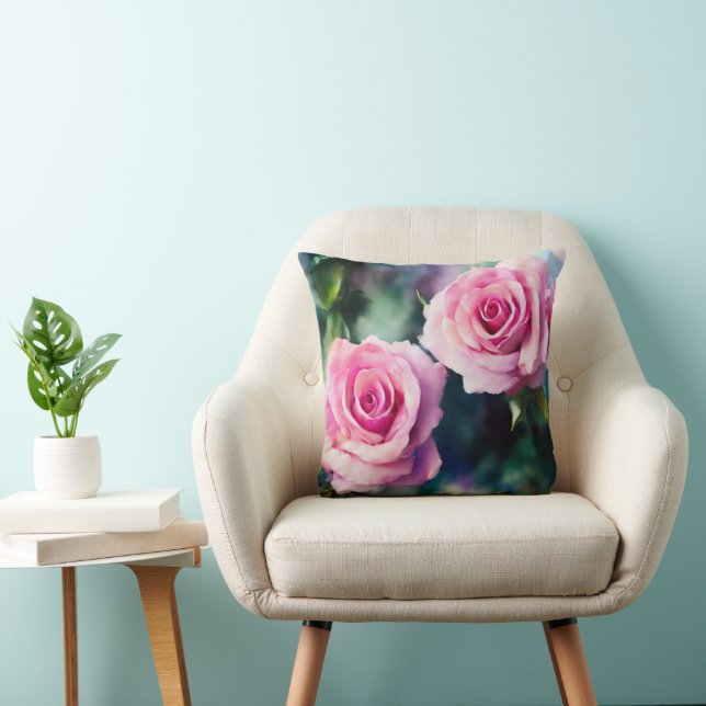 Modern Beautiful Watercolor Pink Roses Collection Cushion (Chair)