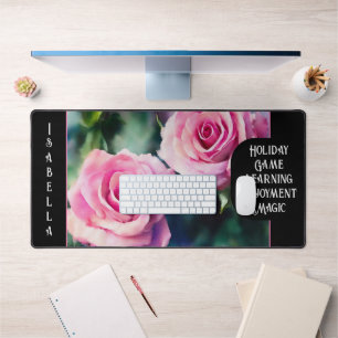 Modern Beautiful Watercolor Pink Roses Collection Desk Mat