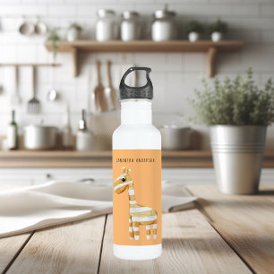 Modern Beauty Orange Giraffe With Name 710 Ml Water Bottle