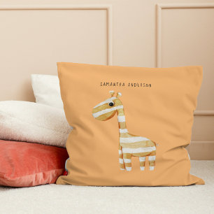 Modern Beauty Orange Giraffe With Name Cushion