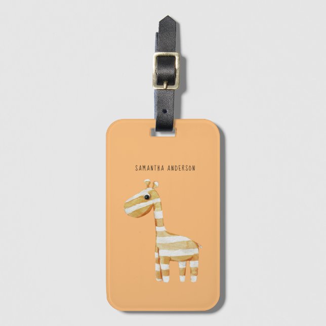 Modern Beauty Orange Giraffe With Name Luggage Tag (Front Vertical)