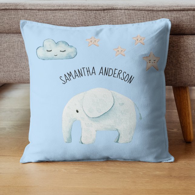 Modern Beauty Pastel Blue Elephant & Stars Kid Cushion (Creator Uploaded)