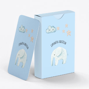 Modern Beauty Pastel Blue Elephant & Stars Kid Playing Cards