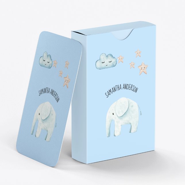 Modern Beauty Pastel Blue Elephant & Stars Kid Playing Cards (Creator Uploaded)