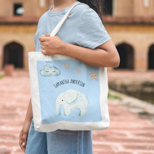 Modern Beauty Pastel Blue Elephant & Stars Kid Tote Bag