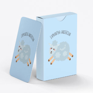 Modern Beauty Pastel Blue Sheep And Kid Name Playing Cards