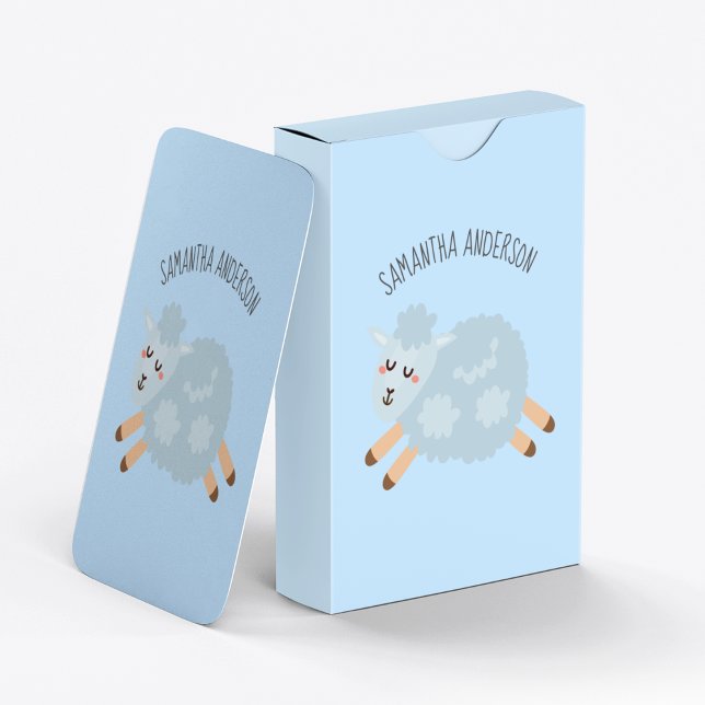 Modern Beauty Pastel Blue Sheep And Kid Name Playing Cards (Creator Uploaded)