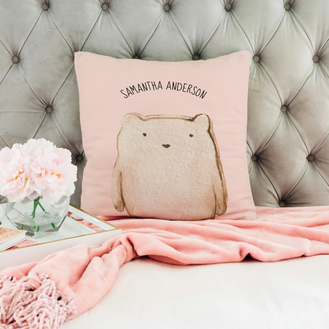 Modern Beauty Pastel Pink Bear With Name Cushion (Creator Uploaded)