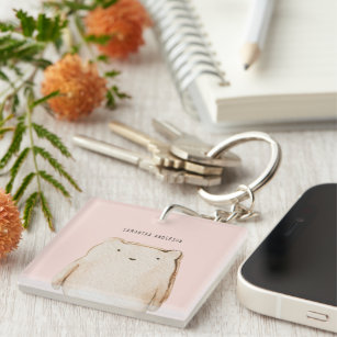 Modern Beauty Pastel Pink Bear With Name Key Ring