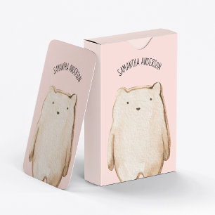 Modern Beauty Pastel Pink Bear With Name Playing Cards