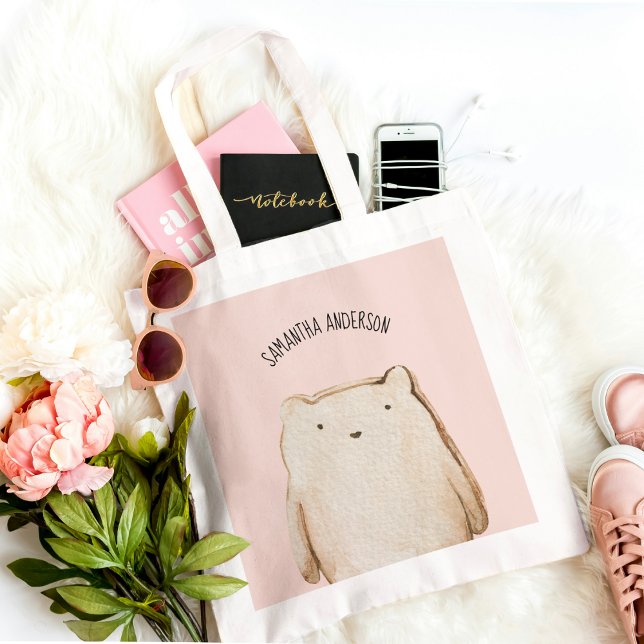Modern Beauty Pastel Pink Bear With Name Tote Bag (Creator Uploaded)