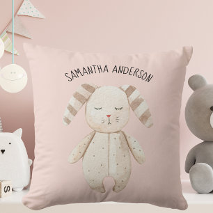 Modern Beauty Pastel Pink Bunny With Name Cushion