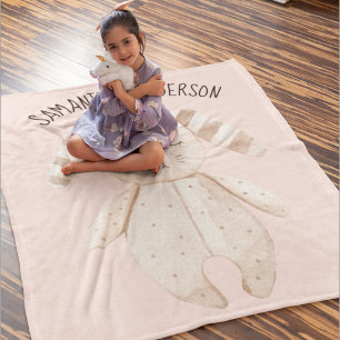 Modern Beauty Pastel Pink Bunny With Name Fleece Blanket