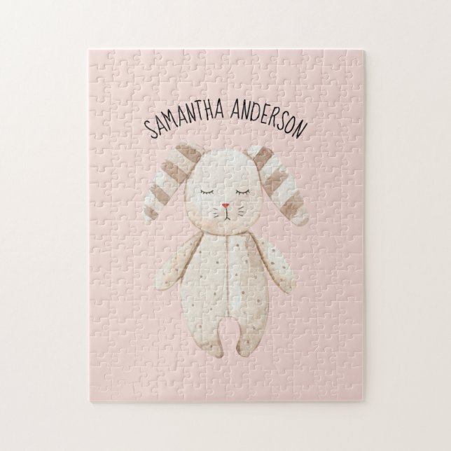 Modern Beauty Pastel Pink Bunny With Name Jigsaw Puzzle (Vertical)