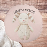 Modern Beauty Pastel Pink Bunny With Name Round Cushion<br><div class="desc">Modern Beauty Pastel Pink Bunny With Name</div>