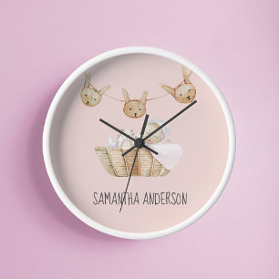 Modern Beauty Pastel Pink Kid Name Round Clock