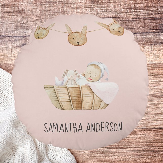 Modern Beauty Pastel Pink Kid Name Round Cushion (Creator Uploaded)