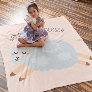 Modern Beauty Pastel Pink Sheep And Kid Name Fleece Blanket