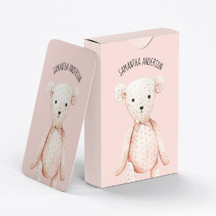 Modern Beauty Pastel Pink Teddy Bear With Name Playing Cards
