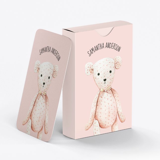 Modern Beauty Pastel Pink Teddy Bear With Name Playing Cards (Creator Uploaded)