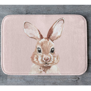 Modern Beauty Pastel Pink Watercolor Bunny Lovely Bath Mat