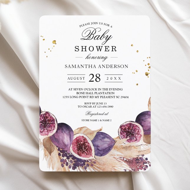 Modern Beauty Purple Figs & Pampas & Gold Drops Invitation (Creator Uploaded)