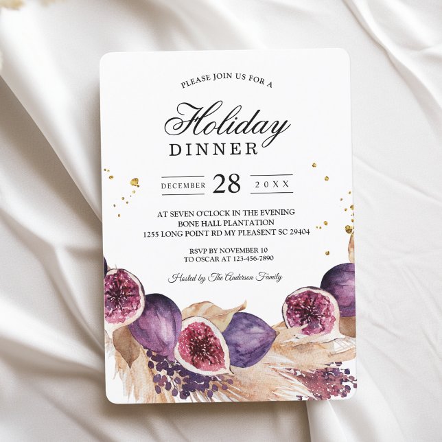 Modern Beauty Purple Figs & Pampas & Gold Drops Invitation (Creator Uploaded)