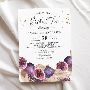 Modern Beauty Purple Figs & Pampas & Gold Drops Invitation