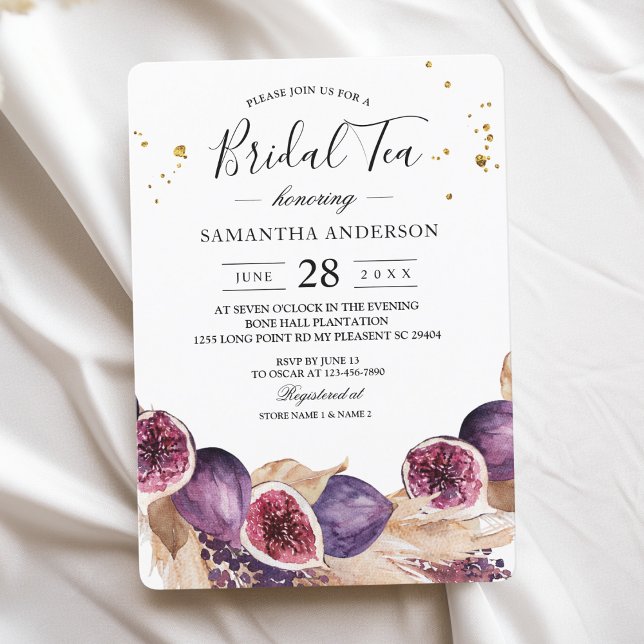 Modern Beauty Purple Figs & Pampas & Gold Drops Invitation (Creator Uploaded)