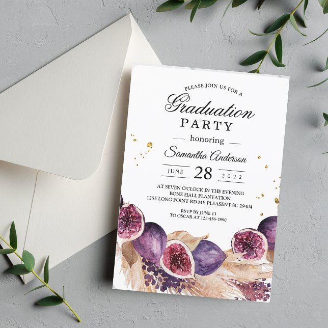 Modern Beauty Purple Figs & Pampas & Gold Drops Invitation (Creator Uploaded)