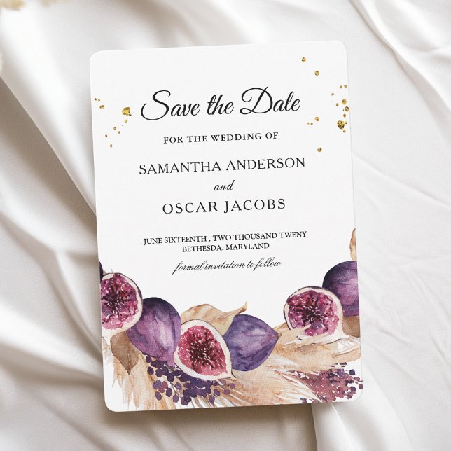 Modern Beauty Purple Figs & Pampas & Gold Drops Save The Date (Creator Uploaded)