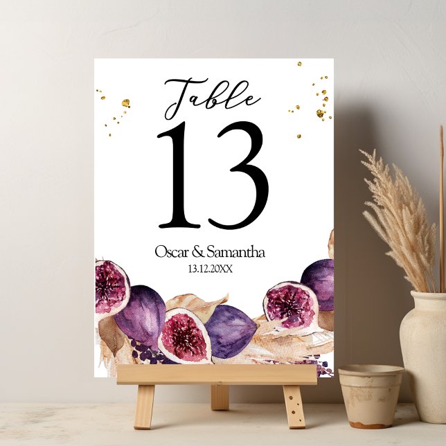 Modern Beauty Purple Figs & Pampas & Gold Drops Table Number (Creator Uploaded)