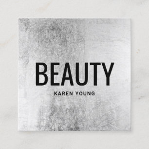 Modern beauty salon chic silver foil makeup artist square business card